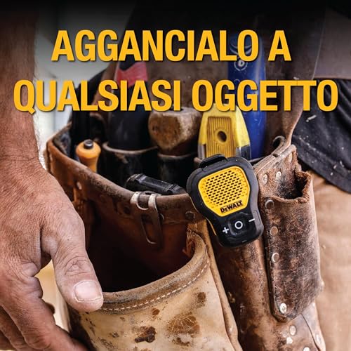 DEWALT Jobsite Pro Wearable Bluetooth Speaker, Mini Portable Wireless Speaker with Clip and Magnets, IP56 Waterproof and Dustproof, Built-in Microphone, Perfect for Construction Site and Outdoor