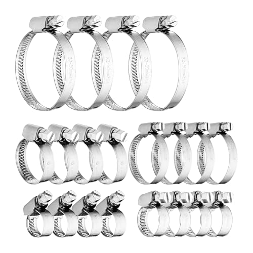 Relaxdays Collier de Serrage, Lot de 20, 5 Tailles, 8-50 mm, pour tuyaux, Machine à Laver, Voiture, Piscine, argenté