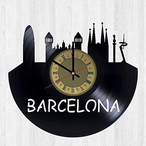 Barcelona Skyline Vinyl Wall Clock - Handmade Unique Artwork Home Bedroom Living Kids Room Nursery Wall Decor Great Gifts idea for Birthday, Wedding, Anniversary - Customize Your (Gold/Black)