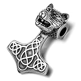 REAMOR 5pcs 316L Stainless Steel Wolf Head Thor's Hammer Celtic Mjolnir Viking Bead Connectors Charms for Jewelry Making