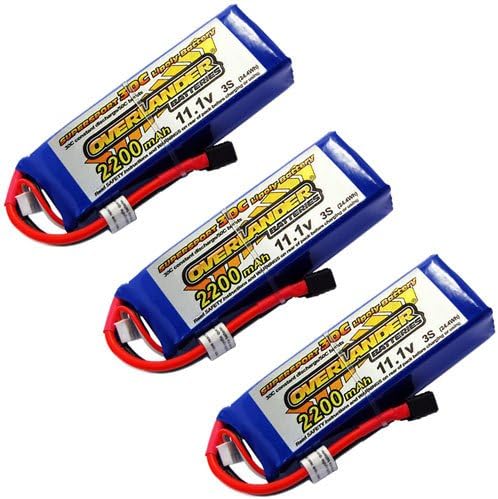 Overlander 3x LiPo Battery 2200mAh 3S 11.1v 30C Deans RC Flight Pack