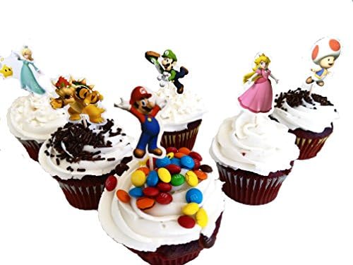 The Toy Explorer Pack of 24 Super Mario Cupcake Topper PAPER Tooth Picks Party Decoration for Kid's Birthday Party Decoration Supplies Brand