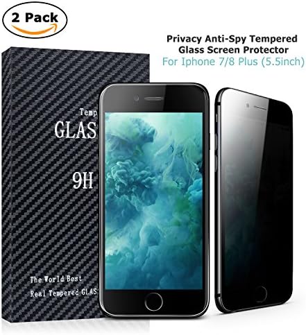 Bestfy 2-Pack iphone 7 plus,8 plus Privacy Screen Protector, [2.5D Curved Edges] [Anti-Fingerprint] [Anti-Scratch] Anti-Spy Tempered Glass Privacy Screen Protector (Black)
