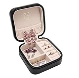 LELADY Small Jewelry Box Portable Travel Jewelry Case Organizer Faux Leather Storage Holder for Earrings Rings Necklaces, Gifts for Women Girls Mini Size (Black)