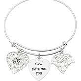 God Gave Me You Bracelet Silver Adjustable Bangle with Heart Butterfly and Claddagh Charms Inspirational Faith Jewelry Handmade Gift for Women