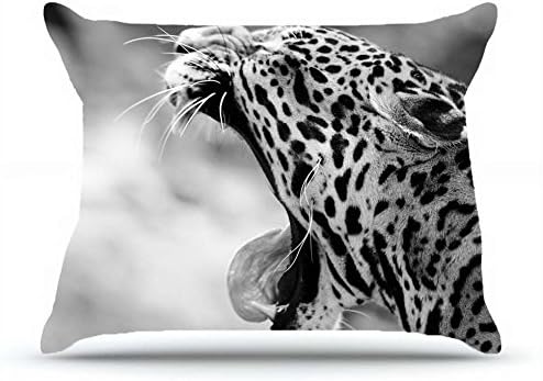 Standard Pillowcase 20 x 26 Inches Cotton Pillowcases Decorative Pillow Cover Case with Hidden Zipper Decor Cushion Covers - Animals jaguar wildcat Snout yawns jaws canines language black and white Fo