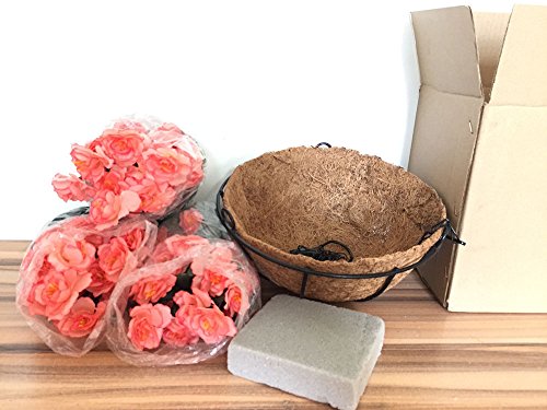 Lopkey Outdoor Artificial Red Azalea Bush Flower Patio Lawn Garden Hanging Basket with Chain Flowerpot,Orange - Thumbnail 4