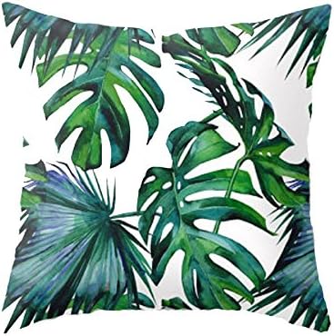 Meihuida Pillow Cases Tropical Rainforest Cushion Cover Leaf Print Pillowcases Home Bed Room Decorative Palm Tree Leaves 17.7 x 17.7 Inch
