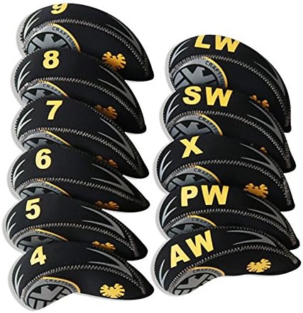 Craftman Golf Iron Covers,11 PCS Neoprene Eagle Golf Iron Club Head Cover 4-9 AW/SW/PW/LW/X Protection for Taylormade M1 Callaway Titleist AP2 Ping G Cobra PXG 0311 / 0311T (black yellow)
