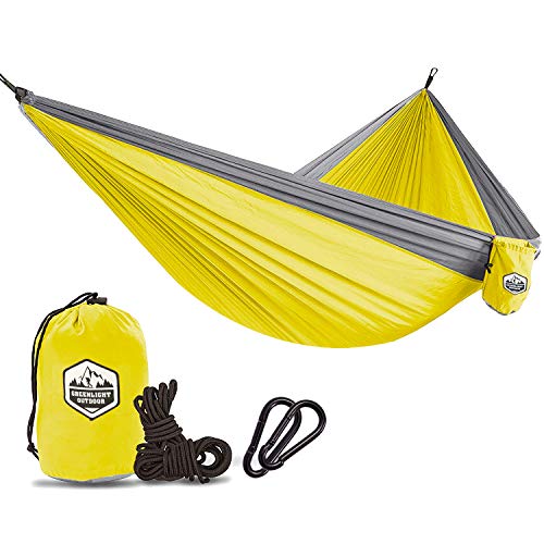 Greenlight Outdoor Double & Single Camping Hammock - Portable Lightweight Parachute Hammock for Backpacking, Hiking, Travel, Beach, Yard - Steel Carabiners and Nylon Ropes Included, 55”W x 108”L