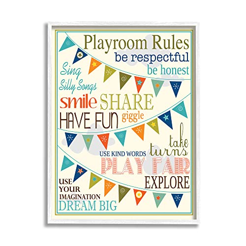 Stupell Industries 'Playroom Rules With Pennants In Blue ', Framed Giclee Art,…