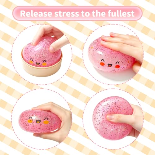 Glitter Squishy Dumpling, Glitter Squishy Dumpling Box, Adult Dumplings Squishy, Anxiety Relief, Adult Soft Squeeze Decompression Dough(Transparent Pink)