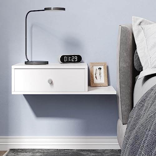 HOMBCK Floating Nightstand, White Nightstand With Drawer, Small