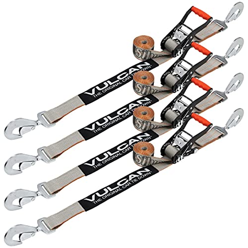 VULCAN Complete Axle Strap Tie Down Kit with Snap Hook Ratchet Straps Silver Series Includes