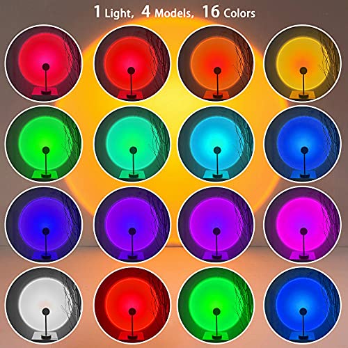 Sunset Lamp Projector 16 Colors Changing COB LED Sun Light 360 Degree Bend Rainbow Projection USB Night Light with Remote Control for Photography Selfie Living Room Home Bedroom Wall Decor