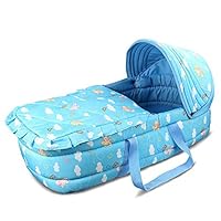 Olpchee Portable Baby Carrycot Baby Travel Bed Crib Infant Transporter Basket with Double Handle for 0-7 Months Babies (Blue)