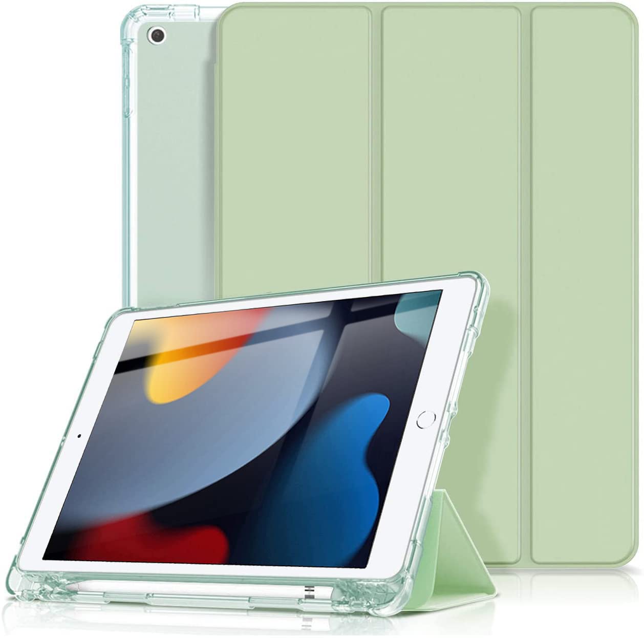 Visaccy iPad Case Compatible with iPad 9th Generation 2021 10.2 Inch / 8th 2020 / 7th 2019 with Stylus Chest [Automatic Wake/Sleep] Semi Transparent Soft TPU, Matcha