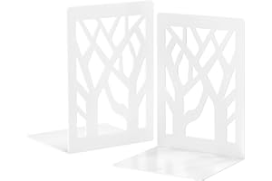 VFINE Withe Bookend 2-Piece, Tree Design Bookends for Shelves, Metal Book Ends for Desk, Decoration Stylish Bookshelf Bookends for Home Office School Supplies