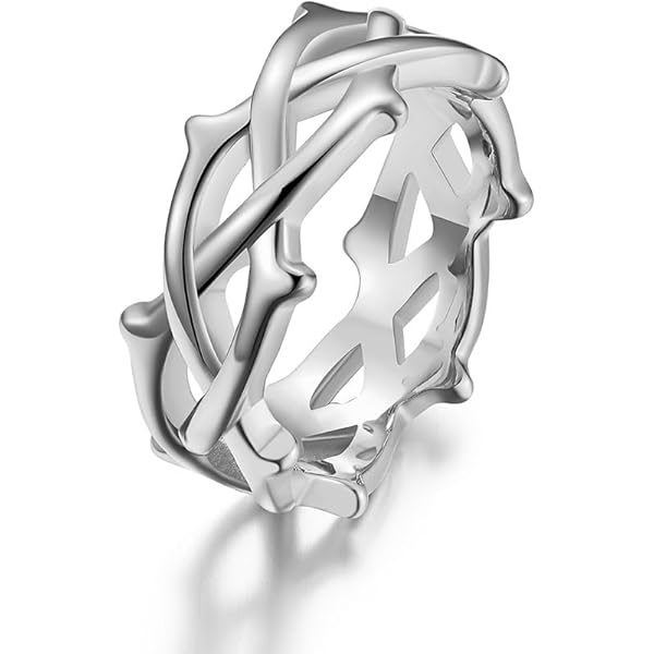 WOYNJI Stainless Steel Tree Vine Branch Crown of Thorn Lucky Ring