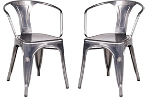 Industrial Metal Dining Chairs Set of 2 with Armrests, Stackable Steel Chairs for Kitchen, Dining Room, Patio, Outdoor and In