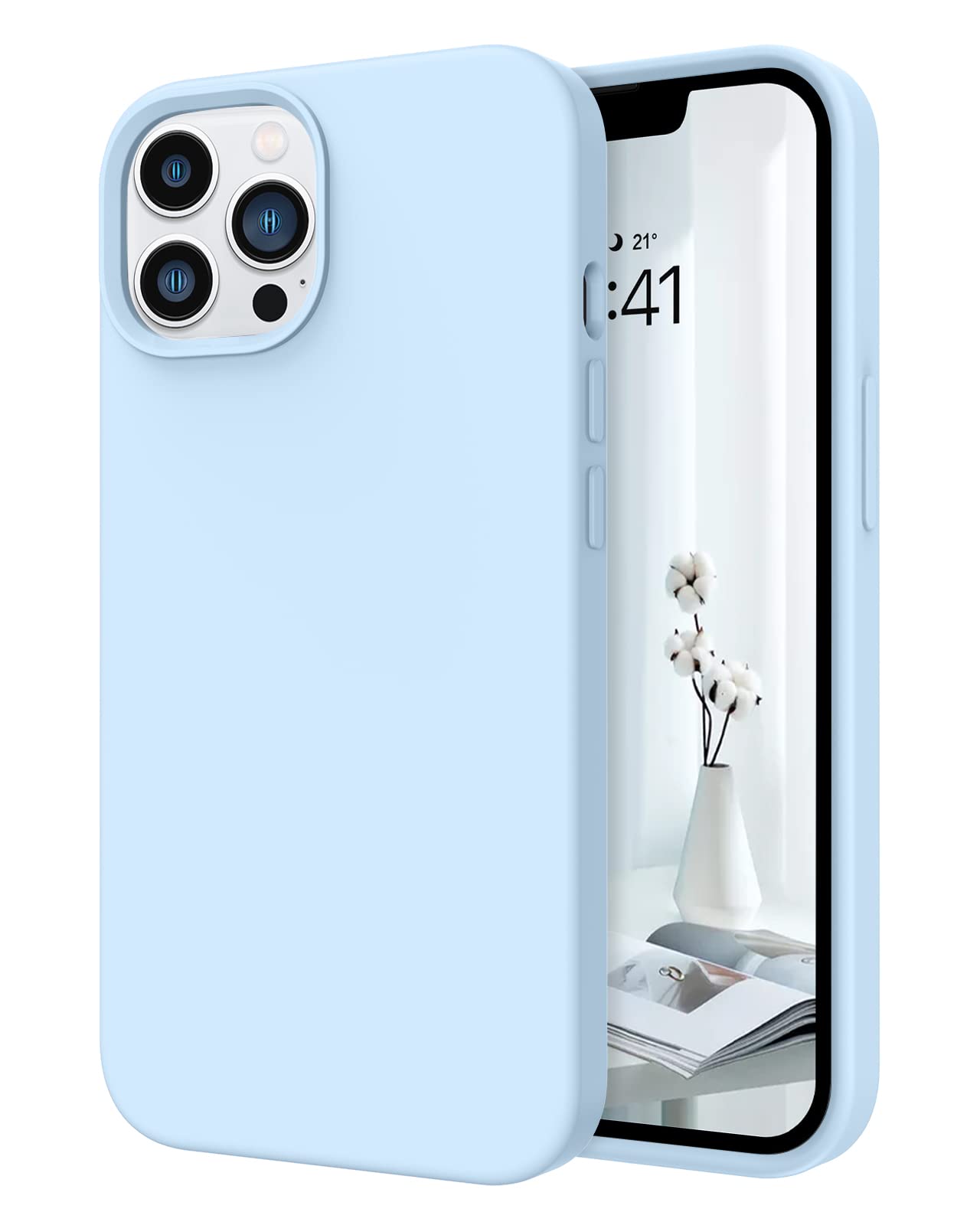 Telaso Compatible iPhone 13 Pro Case, Liquid Silicone Soft Gel Rubber Slim Fit Cover with Microfiber Lining, Shock-Absorbent, Baby Blue