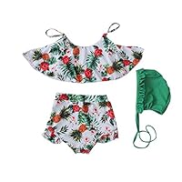 SERAIALDA Baby Girls Kids 2 Piece Vintage Flower Print Bikini Set Swimsuit With Caps