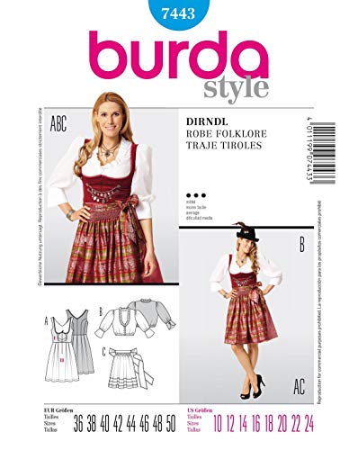 Burda 7443 Dirndl Robe Folklore Sewing Pattern Traje Tiroles