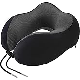 DITSONEO Memory Foam Travel Neck Pillow for Airplanes, Adjustable Portable Neck Pillow for Traveling, Car Rides, Plane Sleeping, Black