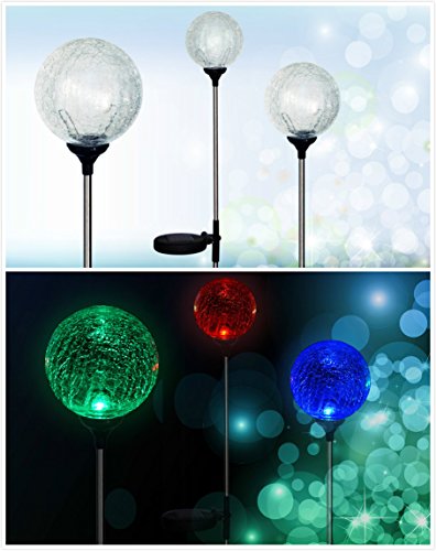 Solaration Crackle Glass Globe Solar Lawn Light, 3.5" Dia (3 Pack)