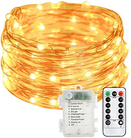 Battery Operated String Lights,FYHD 16.4ft 50LED Fairy Lights Waterproof Decorative String Lights 8 Modes with Remote Control for Indoor&amp;Outdoor, Craft Décor (Copper Wire Lights, Warm White)