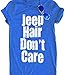 Women Jeep Hair Don't Care Lettters Print Funny T-Shirt Casual Short Sleeve O-Neck Tops Blouse Size S (Blue)