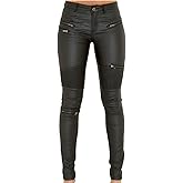 ZC8bdbd Black Pants PU Leather Coated Denim Pants for Women Sexy Tight Stretchy Rider Leggings