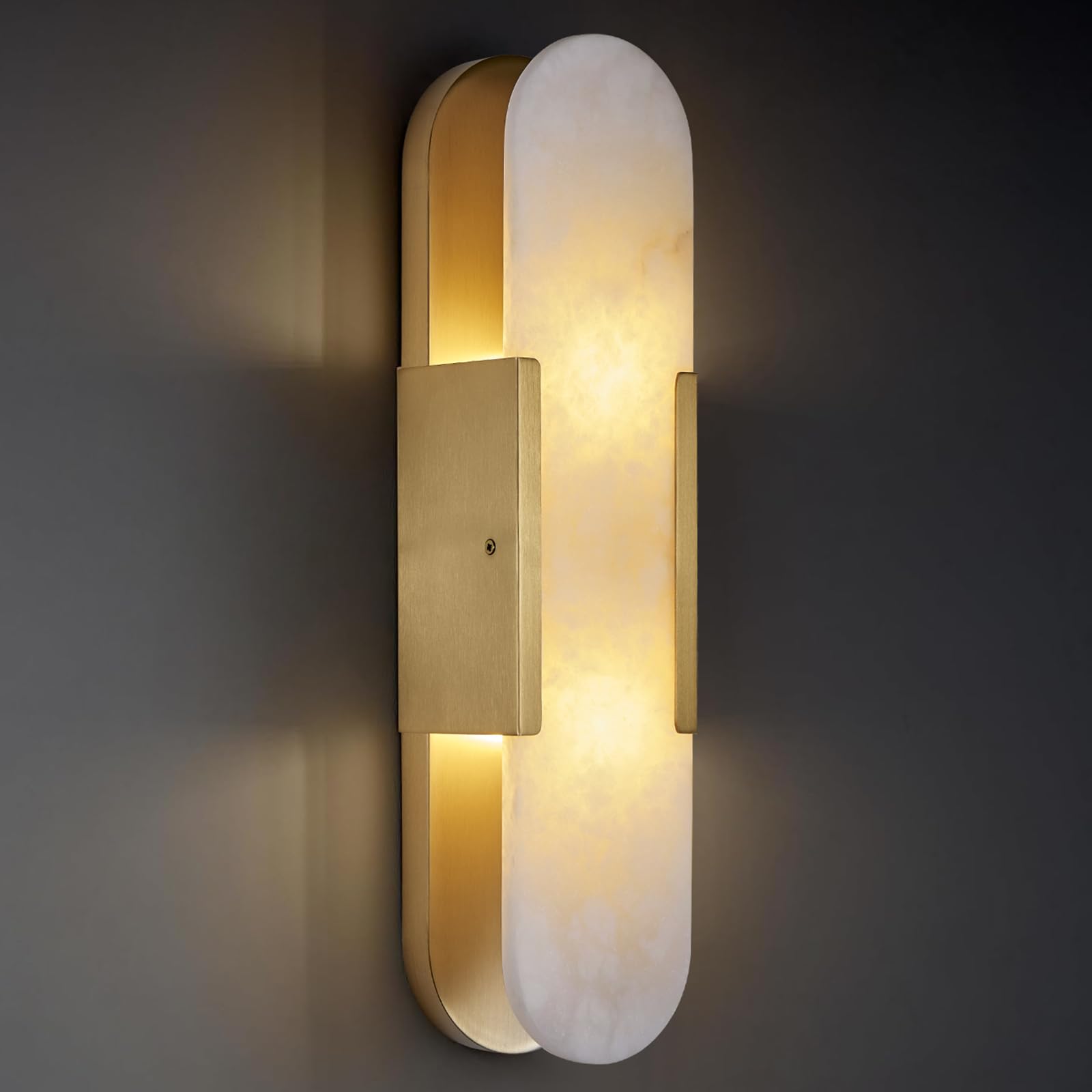 Photo 1 of ***(MISSING PART - SELLING AS IS ONLY)*** 
SHEKAITAO 19.7" L Alabaster Wall Sconces Morden Wall Lights Fixtures Bathroom Vanity Light Indoor Wall Lamps for Living Room Bedroom Hallway Stairs Gold