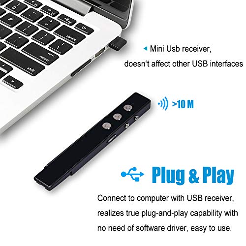 Wireless Presenter Rechargeable,Promi Presentation Remote with Red Light, Volume Control - 2.4GHz PowerPoint Clicker for Classroom, Lecture Hall, Conference Room, Exhibition Hall, etc.(Black)