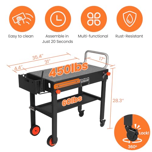 Folding Grill Table for Blackstone 17" & 22" Griddle, Portable Cart with Wheels, 20-Second Tool-Free Setup, 450 lb Heavy Duty Prep Station for Pizza Oven & Camping Stove
