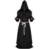 IvyRobes Friar Medieval Hooded Monk Robe Renaissance Tunic Cloak Priest Robe Halloween Cosplay Costume