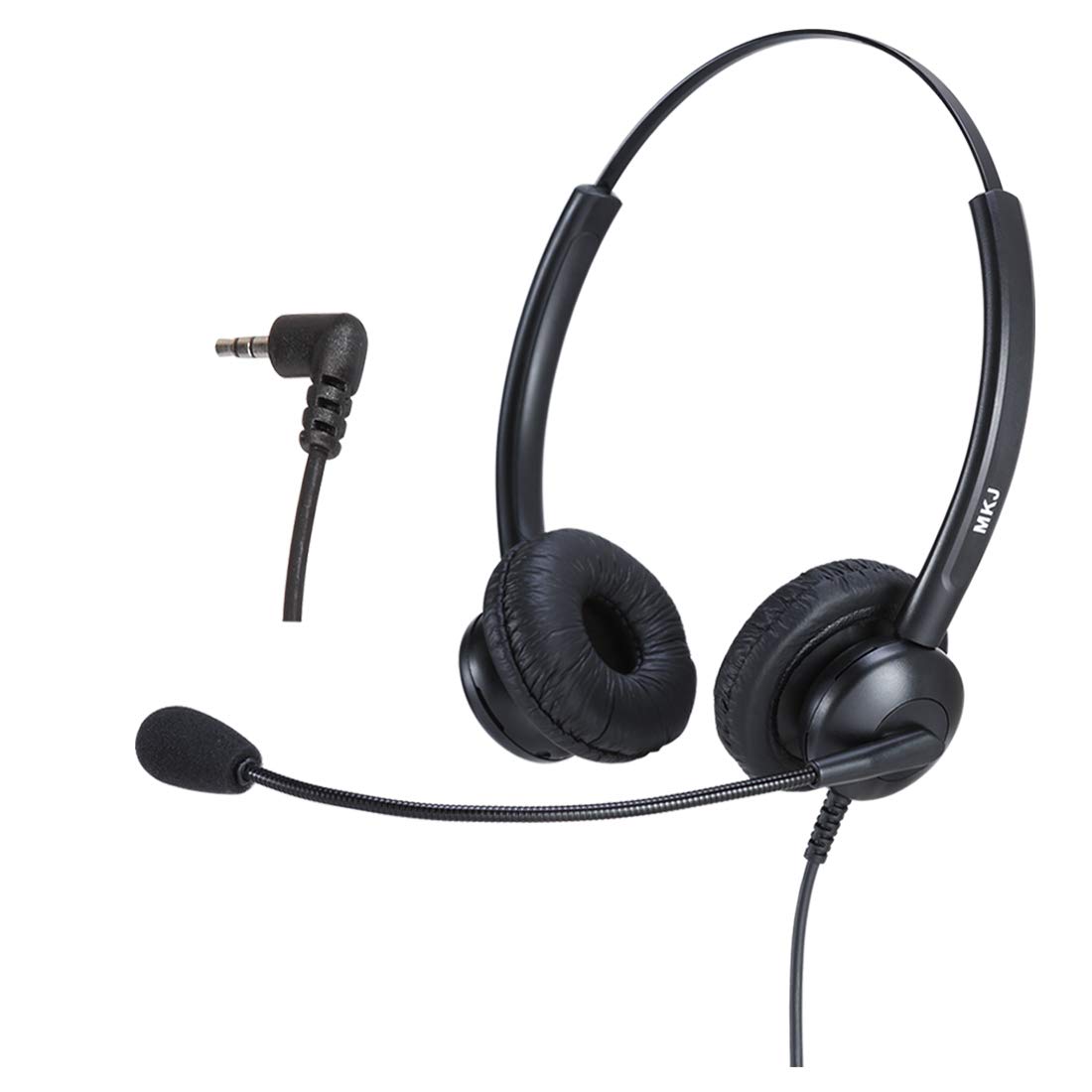 MKJ Corded 2.5mm Headset Dual Office Contact Centre Telephone Headset