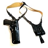 Premium Leather Vertical Shoulder Holster fits All CALIBERS with 6'' Barrel, Right Hand Draw, Black Color #1089#