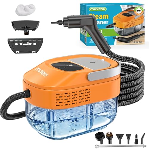 Muvano Handheld Steam Cleaner with 3 Levels Adjustable Handle, 1500 W Steam Cleaner, 100% Chemical-Free for Household, Kitchen, Upholstery, Bathroom, Car, High Pressure Steam Against Dirt Bacteria