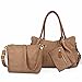 UTO Women Purse 3 Pieces Handbag Set PU Leather Tote Bag Satchel Shoulder Bags with Wristlet Wallet Mud Color