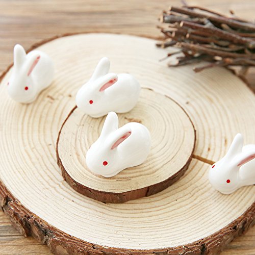 Colias Wing Dinnerware Accessory Adorable Animal Rabbits Shape Design Porcelain Chopsticks Rest Set Dinner Spoons Stand Knife Fork Holder(Set of 8)-White