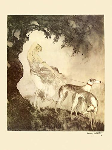 Gust of Wind Lady with two Greyhound Dogs by Louis Icart 12" X 16" Image Size Vintage Poster Repro on Matte Paper Shipped Rolled Up
