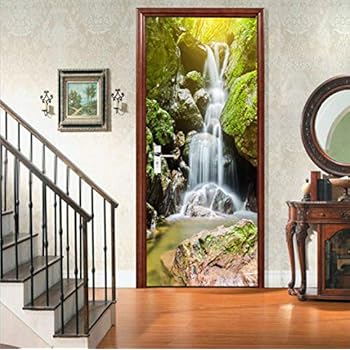 MISSSIXTY 3D Mountain Waterfalls Door Wall Mural Wallpaper Stickers Vinyl Removable Decals for Home Decoration 30.3