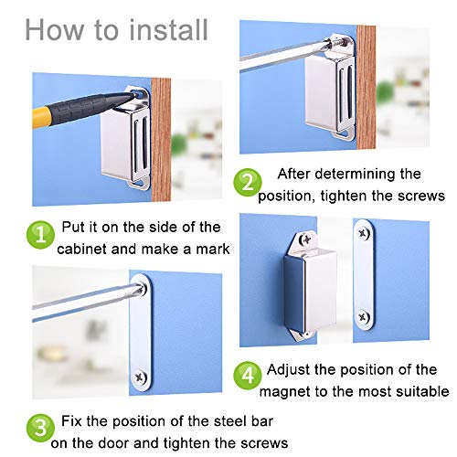 Magnetic Door Catch, 20lb High Magnetic Stainless Steel Heavy Duty Catch for Kitchen Cupboard Closet Cabinet Door Drawer Latch (20 lbs/4 Pack, Silver)