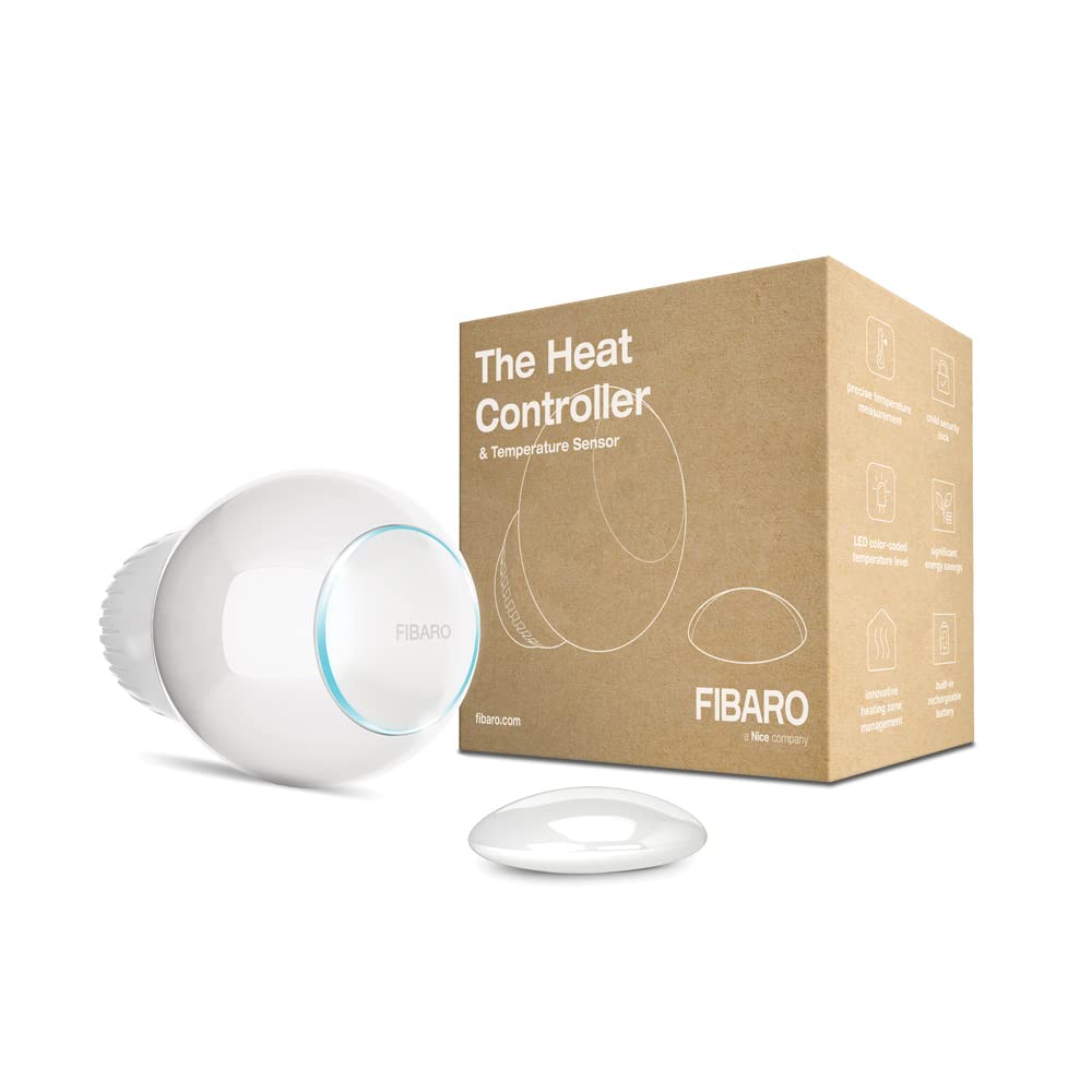 Fibaro The Heat Controller Starter Pack / Z-Wave Plus Smart Heating Radiator Thermostat with additional Temperature Sensor, FGT-PACK , White