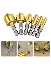 Broca para avellanar 6 brocas hexagonales de 90 grados HSS de 1 4 pulgadas con 5 flautas para madera, broca de cambio rápido de 0.236 in a 0.748 in