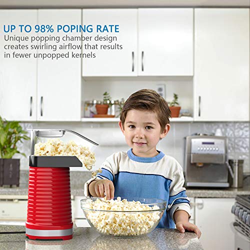 Hot Air Popcorn Maker, Popcorn Machine, 1200W Popcorn Popper with Measuring Cup and Removable Lid for Watching Movies and Holding Parties in Home, No Oil Needed Great For Kids, Red