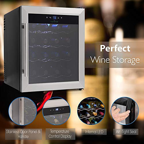 NutriChef PKTEWC16 16 Bottle Thermoelectric Cooler/Chiller | Counter Top Red and White Wine Cellar | FreeStanding Refrigerator, Quiet Operation Fridge | Stainless Steel
