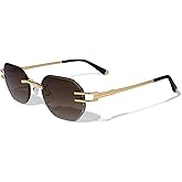 Roneyee Rimless Rectangle Metal Sunglasses Trendy Retro Sun Shades Fashion Frameless Tinted Glasses Eyewear for Men Women