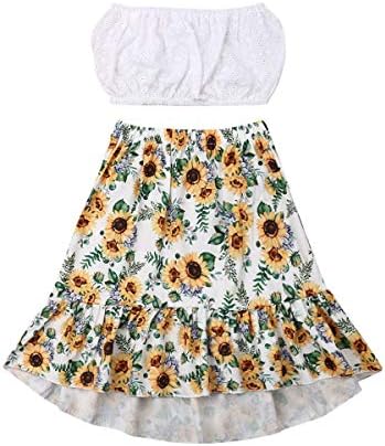 Toddler Baby Girls Flower Dress Kid Girls Lace Top+Boho Floral Skirt Summer Playwear Short Skirt Outfit Set